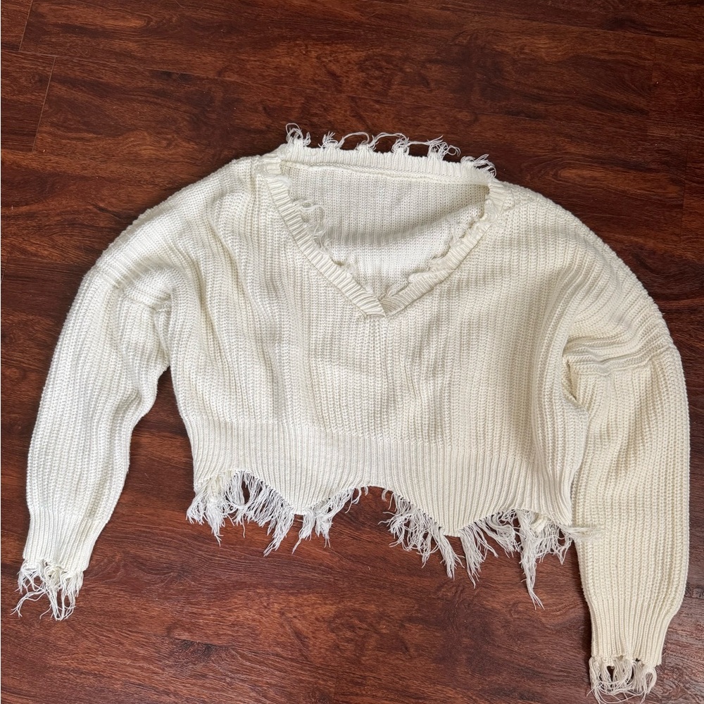 Frayed Cream Sweater
